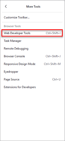 More tools altındaki Web Developer Tools seçeneği